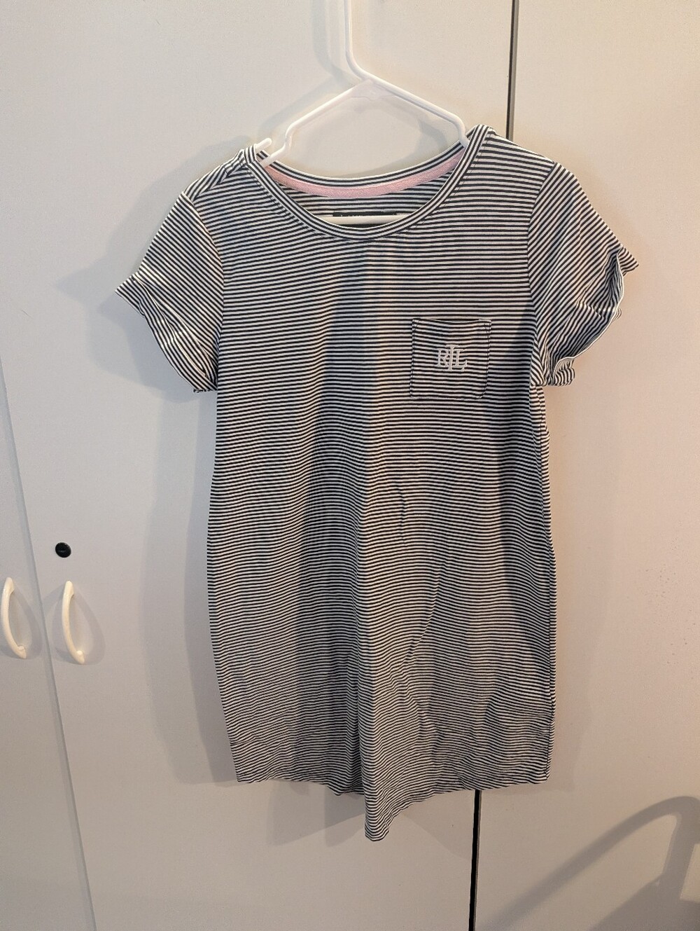 Lauren Ralph Lauren Woman's Medium Blue & White Striped Pocket Tee Dress